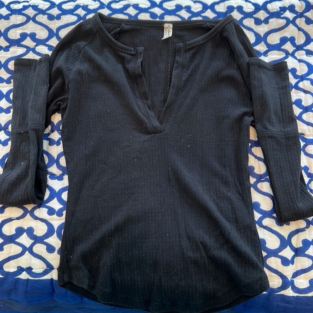 Free People Black V Neck T Shirt